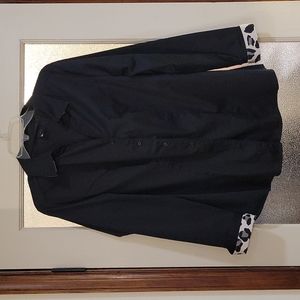 LANE BRYANT 18 black button down blouse w/ animal print under the collar/on cuff